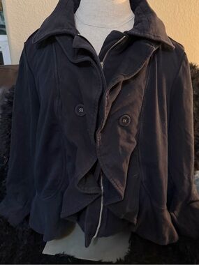 Womens Black Ruffle Front Jacket - Style & Co.